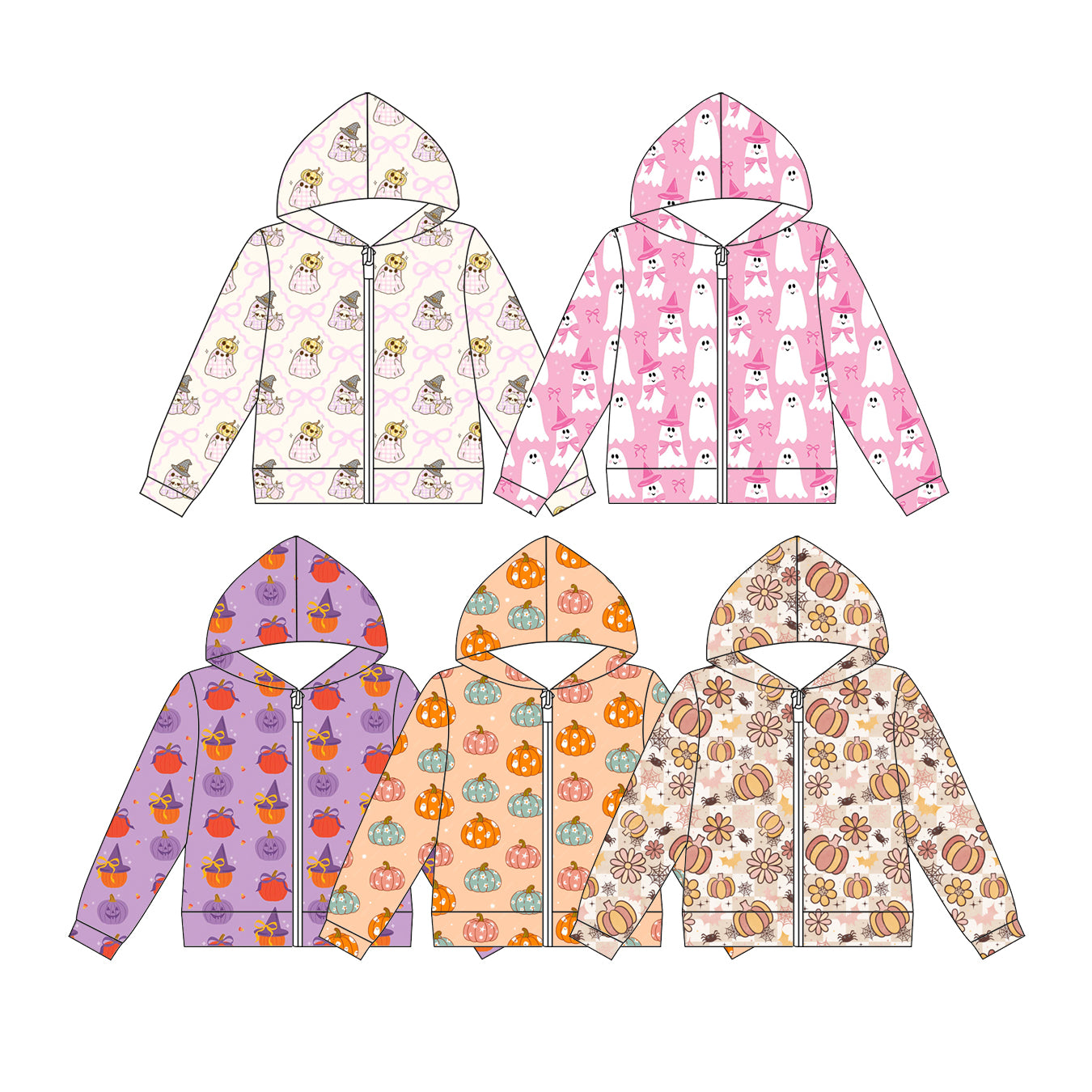 ( Moq 5 Each Style ) Sibling Baby Girls Kids Long Sleeves Pumpkins Hoodie Zipper Tops Fall Clothes