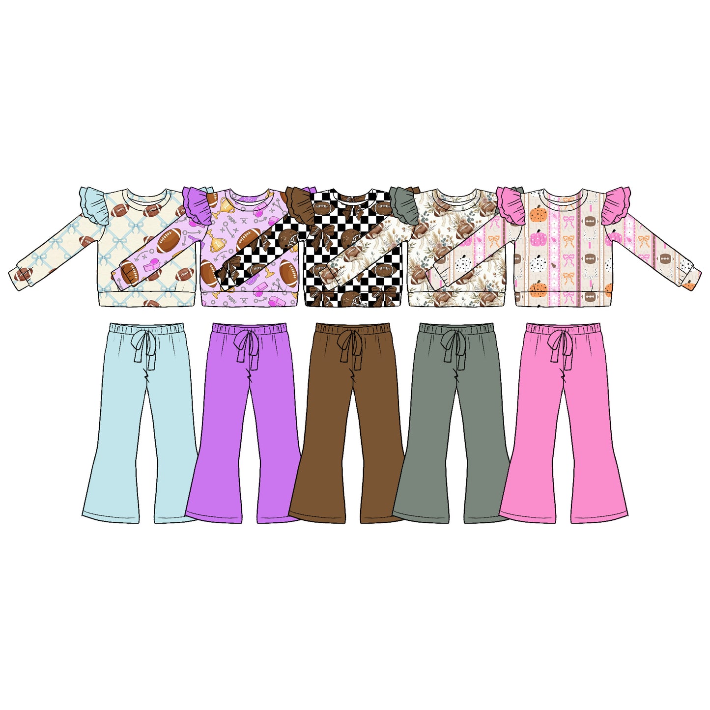( Moq 5 Each Style ) Sibling Baby Girls Kids Toddler Long Sleeves Football Shirts Pants Sets Fall Clothes