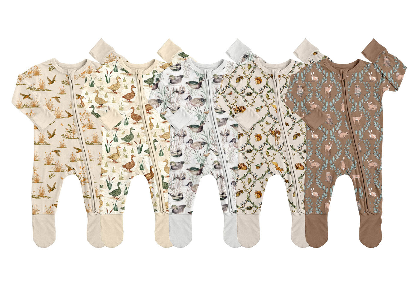 ( Moq 5 Each Style ) Sibling Baby Boys Infant Ducks Deer Zipper Footie Sleeper Rompers Clothes