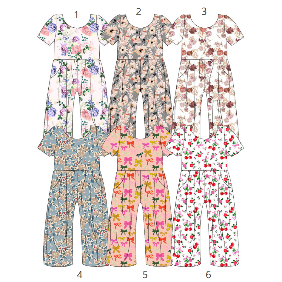 ( Moq 5 Each Style ) Sibling Baby Girls Kids Short Sleeves Flower Bows Pockets Pants Jumpsuits