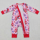 LR0774 Baby Girl Long Sleeves Valentines Hearts Tractors One Piece Zipper Romper