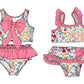 ( Moq 5 Each Style ) Sibling Baby Girls Kids Flower Tops Ruffle Shorts Pink Bows Sets Summer Swimsuits