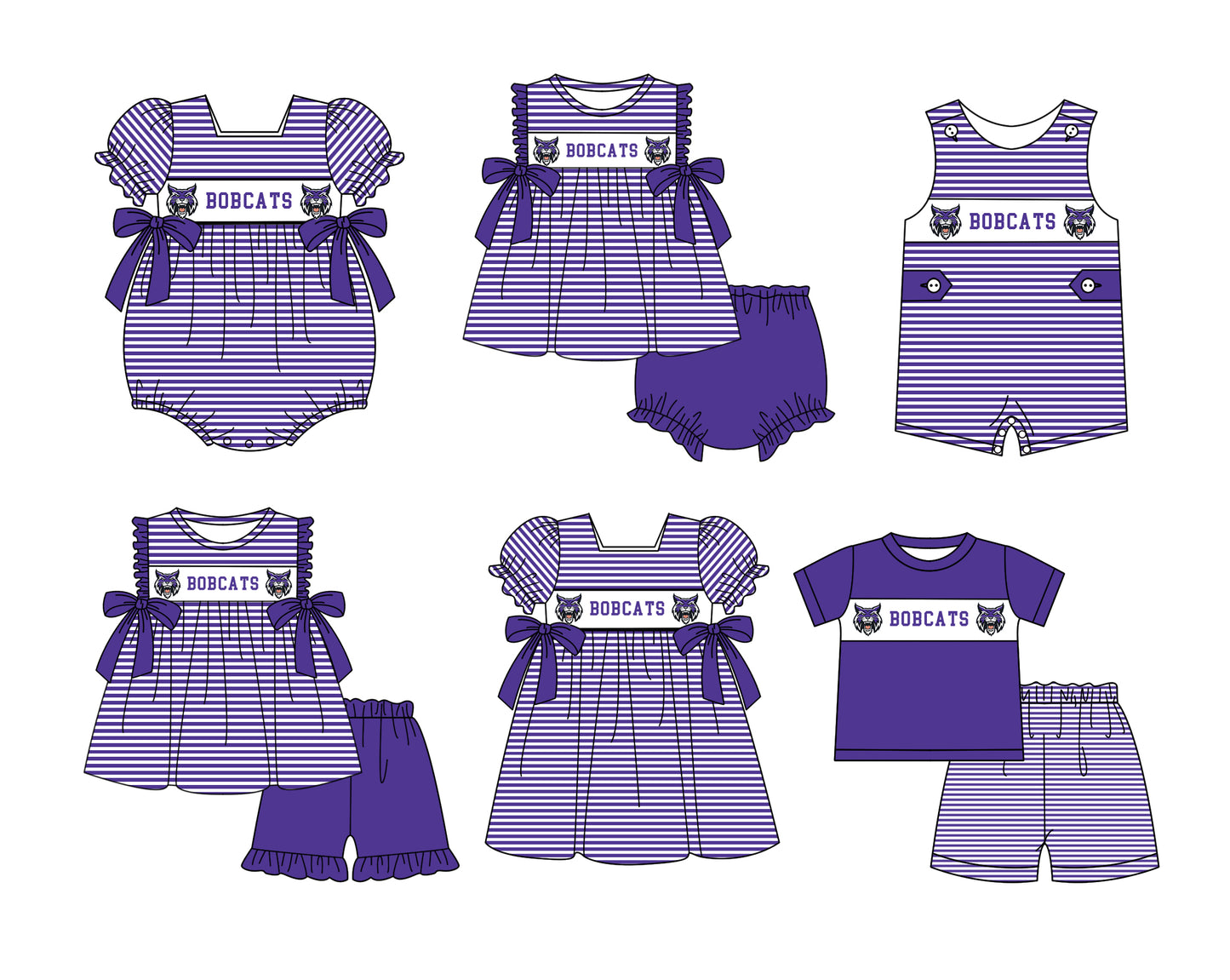 ( Moq 5 ) Baby Girls Toddler Short Sleeves Purple Stripes Bows Knee Length Dress
