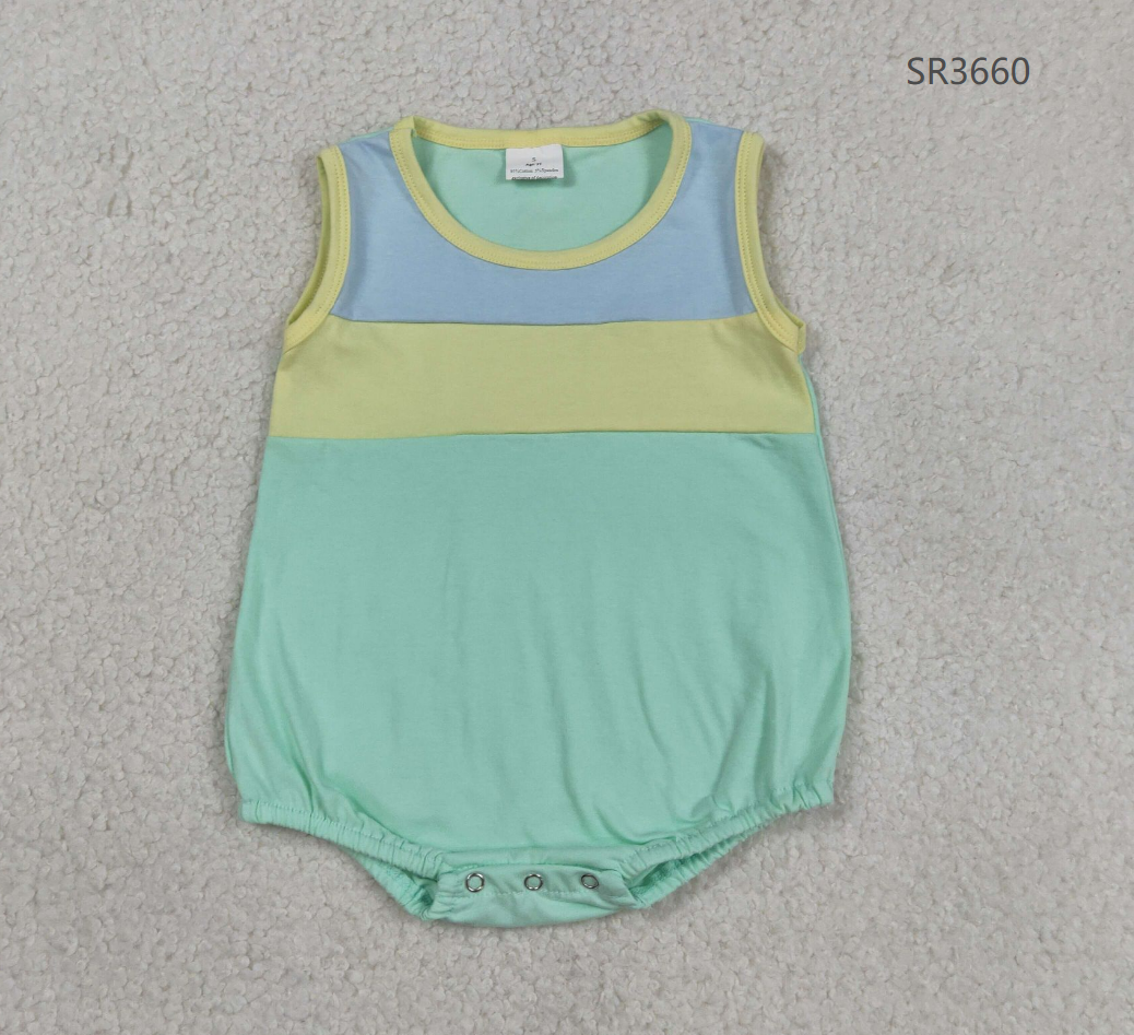Baby Boys Kids Sleeveless Blue Yellow Green Bubble Summer Romper