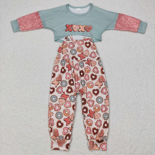 GLP0899 Baby Girl Long Sleeves Valentines Donuts Tops Jumpsuit Outfit