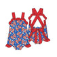 ( Moq 5 )  Preorder Baby Girls Infant Bows Stars 4th of July Ruffle Bubble Romper