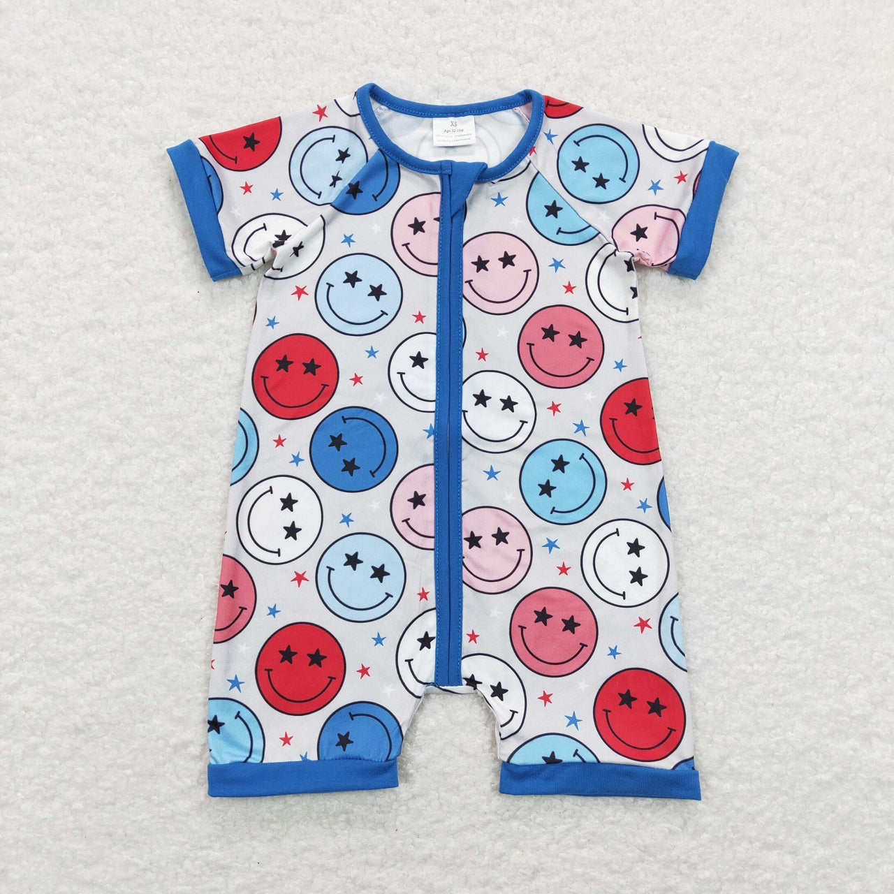 SR0692 July 4th Baby Boy Short Sleeves Face Zipper Romper