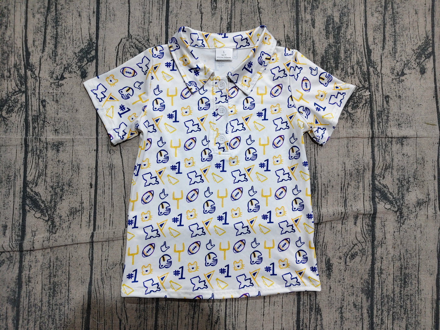 Baby Boys Kids Short Sleeves Football Buttons Pullover Tigers Shirt Team Tops RTS