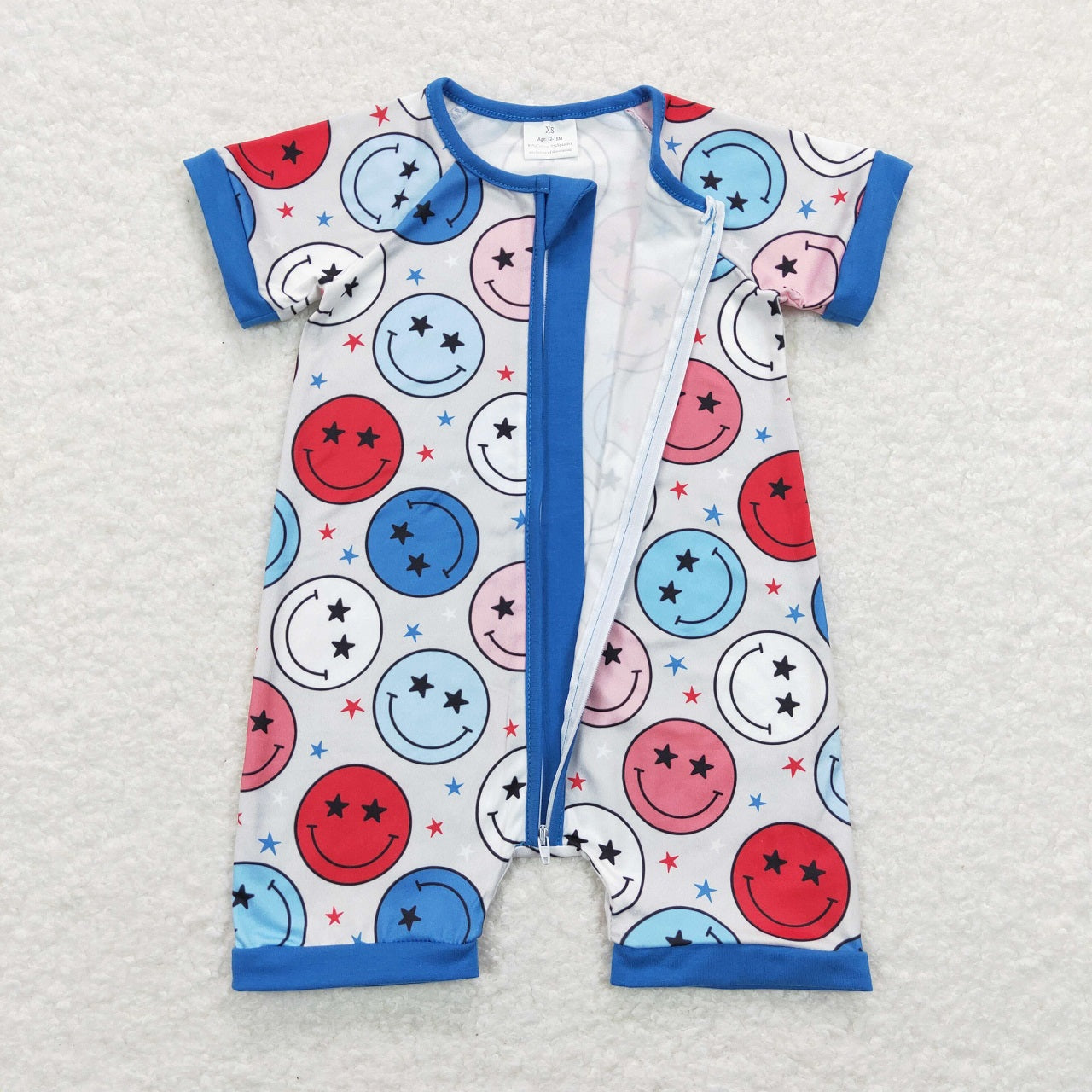 SR0692 July 4th Baby Boy Short Sleeves Face Zipper Romper