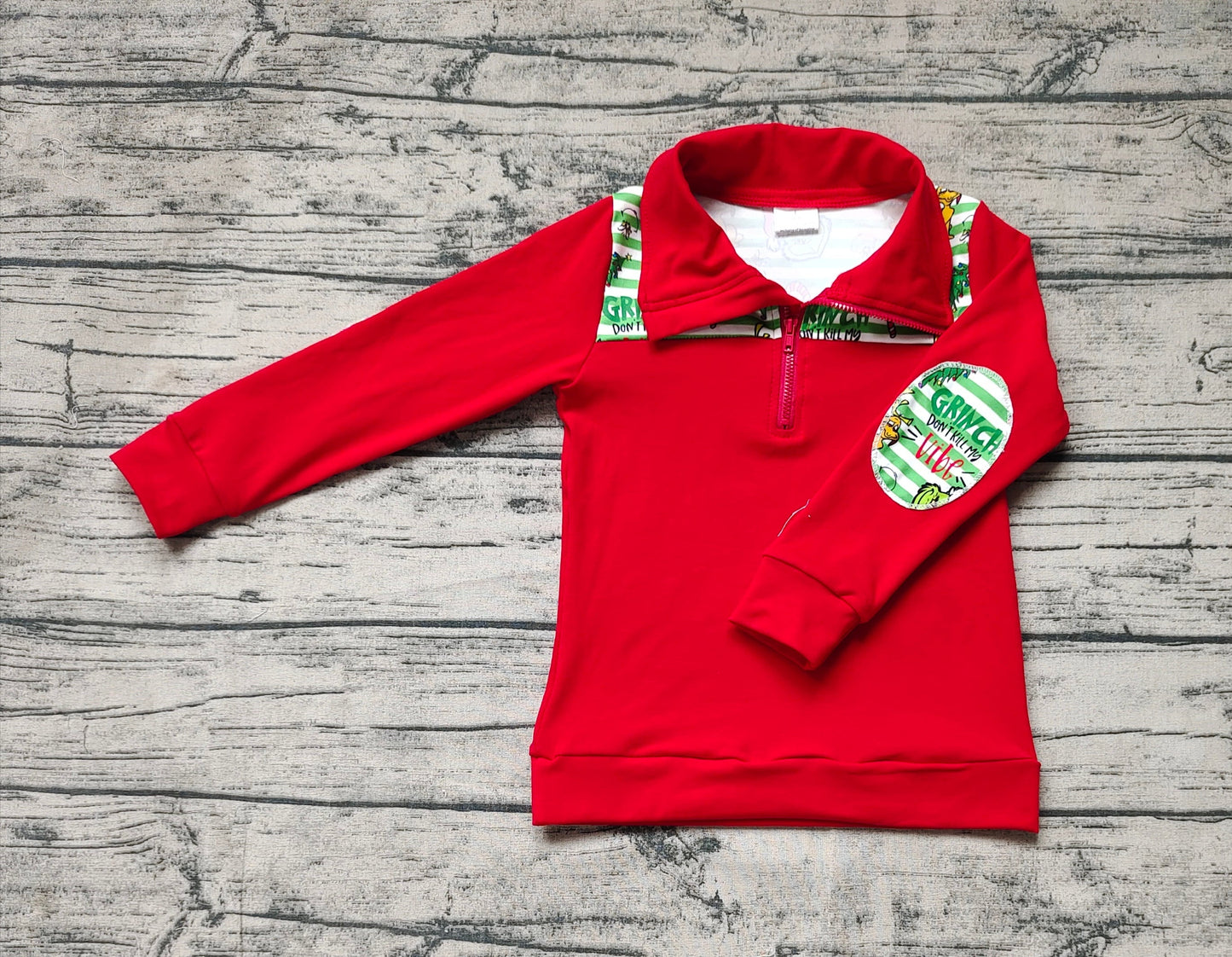 Baby Boy Christmas Face Zipper Red Pullover Shirt