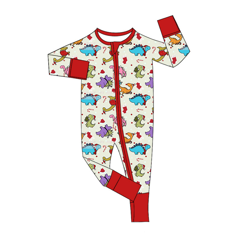 Baby Kids Infant Long Sleeves Dinosaurs Christmas Zipper Romper