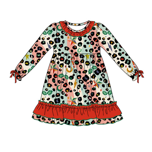 Baby Girl Long Sleeves Colorful Leopard Dress