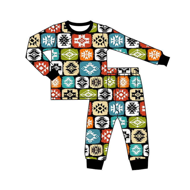 Baby Boy Long Sleeves Western Aztec Shirt Pants Pajamas Set