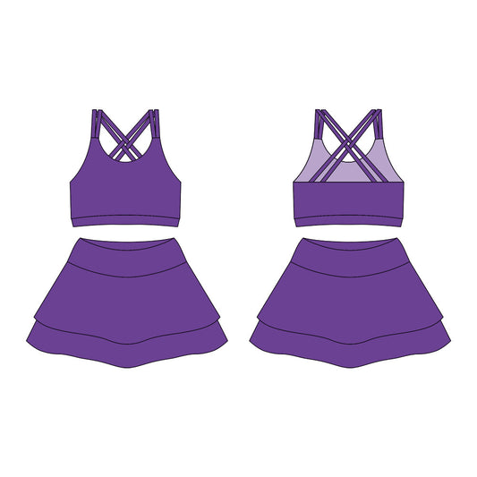 （ Moq 10 ）Baby Girl Purple Strap Activity Wear Vests Tops Shorts Skirts Yoga Set