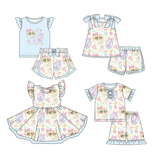 Baby Girl Short Sleeves Cartoon Mouse Bows Sibling Romper Dress Set ( Moq 5 Each Style ) 3.12