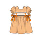 ( Moq 5 ) Baby Girls Toddler Short Sleeves Orange Bows Stripes Knee Length Dress 1.29