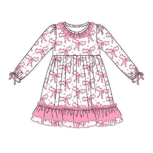 Baby Girl Long Sleeves Bows Hearts Pink Dress