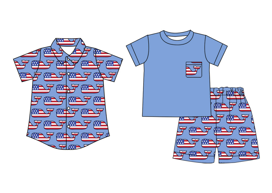 Baby Boy Short Sleeves July 4th Flags Sibling Shirt Set ( Moq 5 Each Style ) 2.18