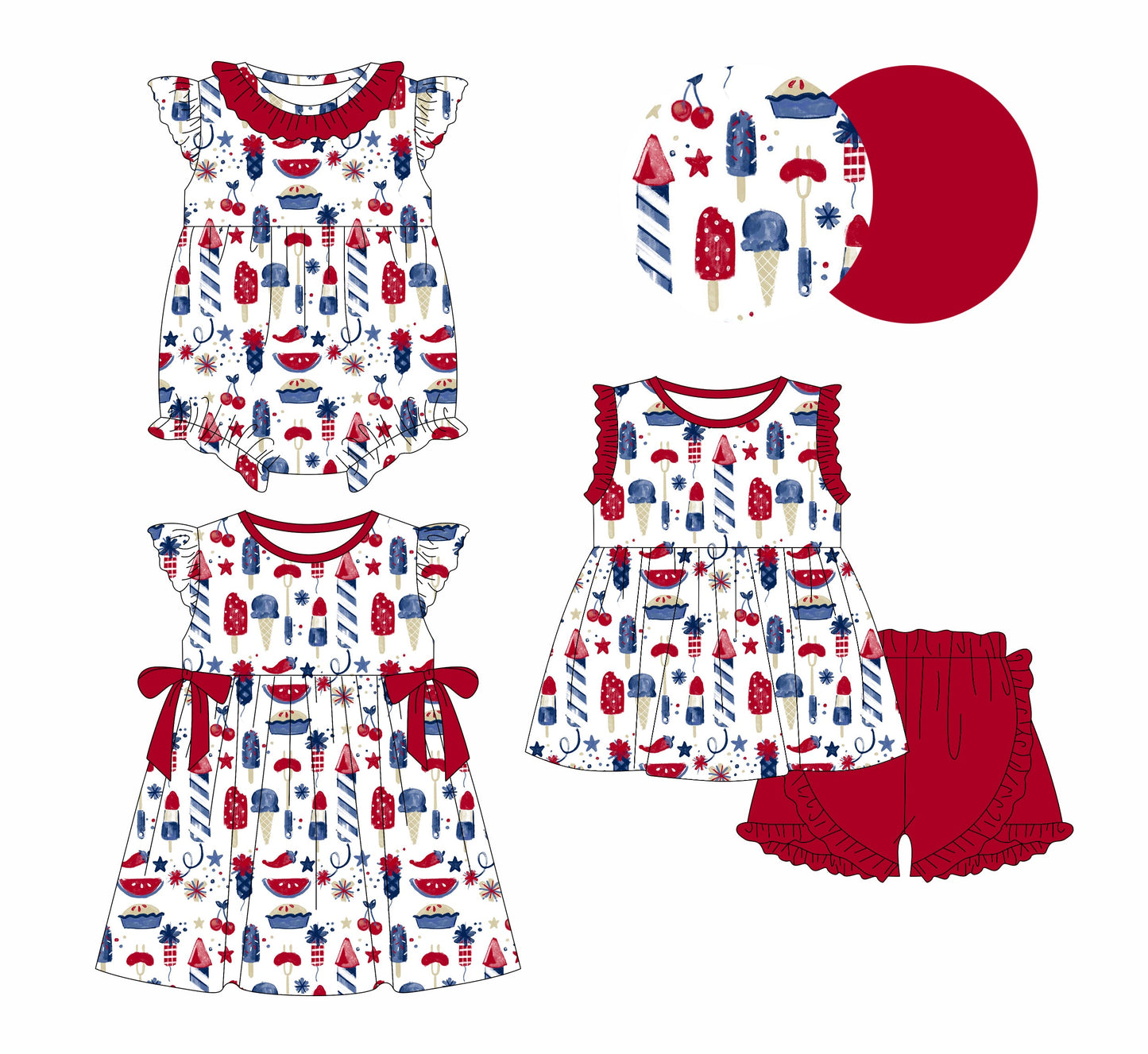 Baby Girl July 4th Sibling Romper Dress Set ( Moq 5 Each Style ) 12.28