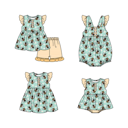 Baby Girl Bee Flower Sibling Romper Dress Clothes Set ( Moq 5 Each Design )