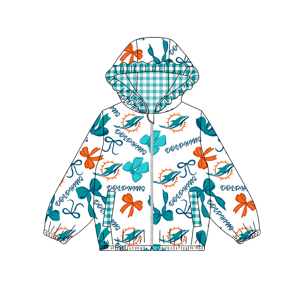 ( Moq 5 ) Preorder Baby Girl Kids Bows Pockets Zipper Green Plaid Hoodie Jacket Coat Team Tops