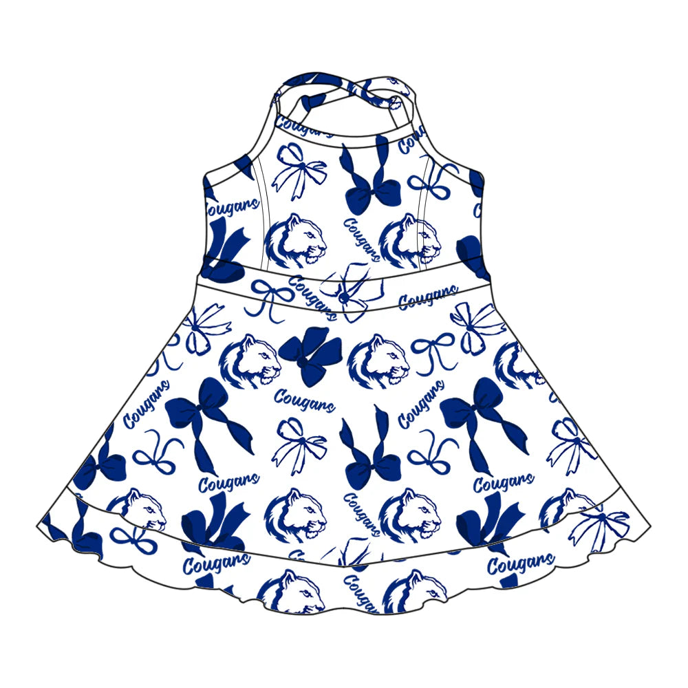 ( Moq 5 each style ) Baby Boy Girl Team Cheer Sibling Shirt Blue Bows Jumpsuit Dress Set 7.29