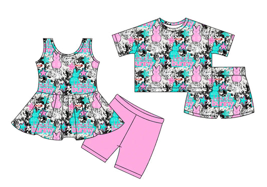 ( Moq 5 Each Style ) Baby Girls Kids Short Sleeves Rabbits Stars Sibling Easter Sets