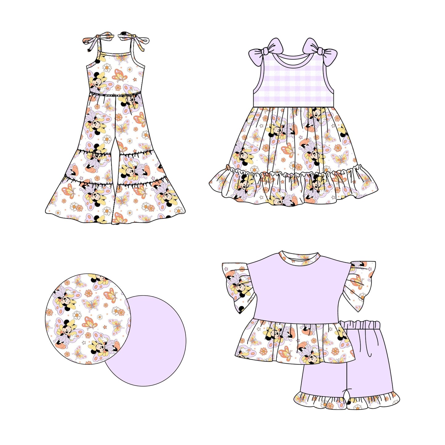 Baby Girl Butterfly Flower Mouse Sibling Jumpsuit Dress Set ( Moq 5 Each Style ) 2.28