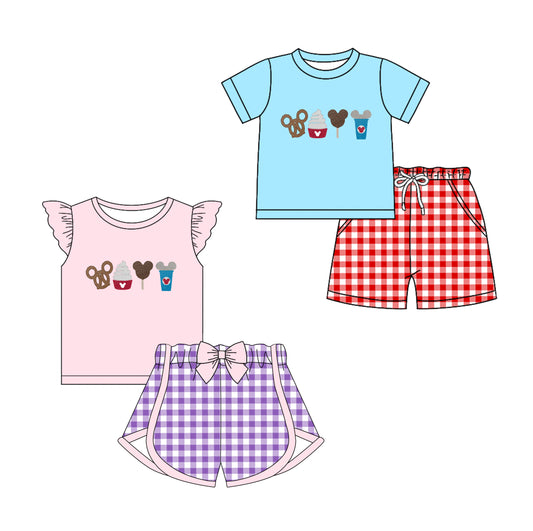 Baby Boy Girl Cartoon Plaid Shorts St Patrick Sibling Matching Set ( Moq 5 Each Design )