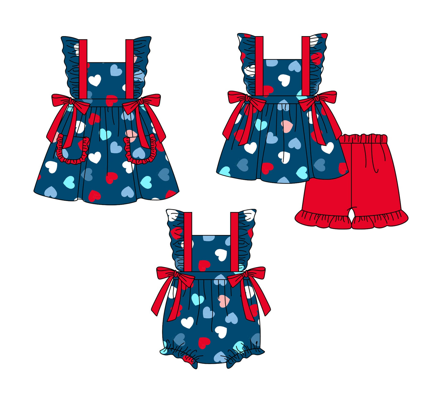 Baby Girl Hearts Sibling Romper Dress Set ( Moq 5 Each Style ) 1.2