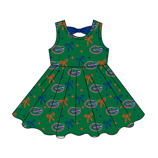 ( Moq 5 ) Custom Baby Girls Kids Sleeveless Bows Shorts Green Dress Team Clothes