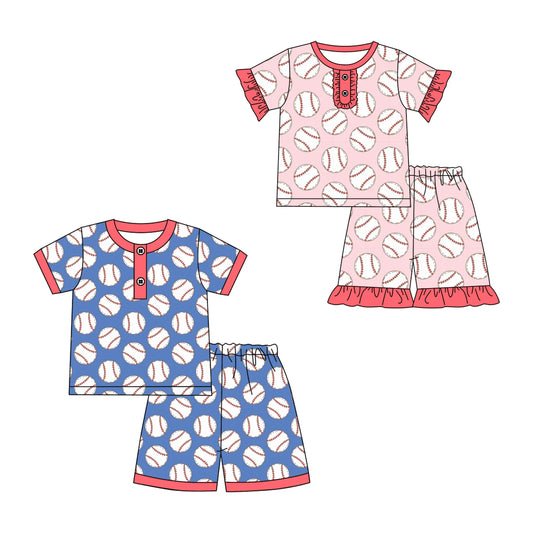 ( Moq 5 Each Style ) Baby Boys Girls Toddler Short Sleeves Baseball Shirt Shorts Sibling Pajamas Sets