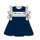 ( Moq 5 ) Baby Girls Toddler Dots Short Sleeves Bows Team Navy Knee Length Dress