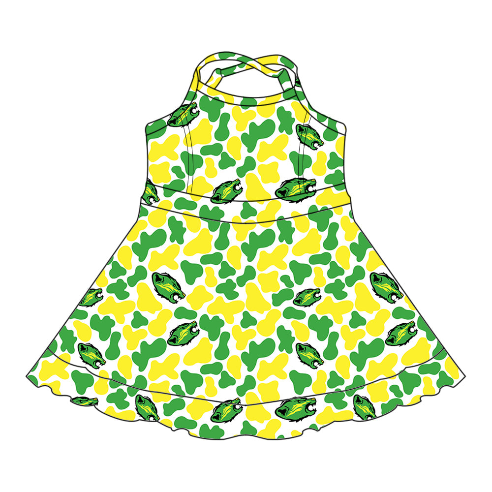 ( Moq 5 each style ) Baby Boy Girl Team Sibling Shirt Green Yellow Camo Dress Set 8.5