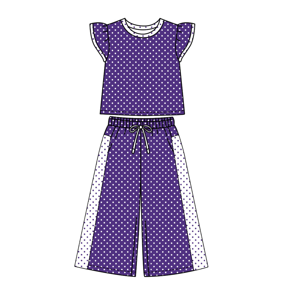 ( Moq 5 ) Baby Girls Kids Short Sleeves Dots Shirt Pants Team Set Clothes