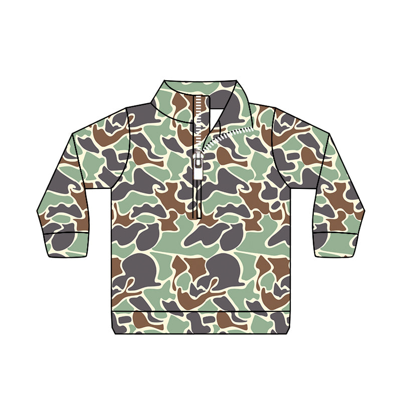 Baby Boy Kids Green Camo Long Sleeves Zipper Shirt Tops