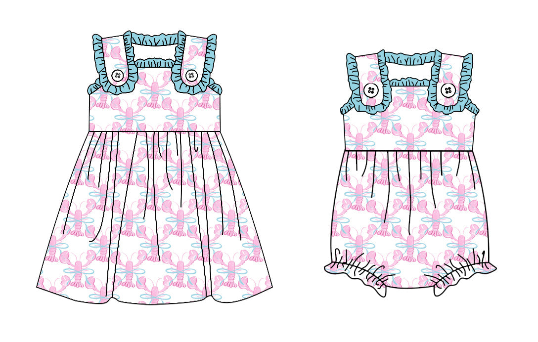 Baby Girl Crawfish Bows Sibling Romper Dress ( Moq 5 Each Style ) 1.23