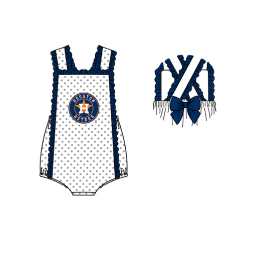 ( Moq 5 ) Baby Girls Kids Sleeveless Dots Navy Bows Team Romper