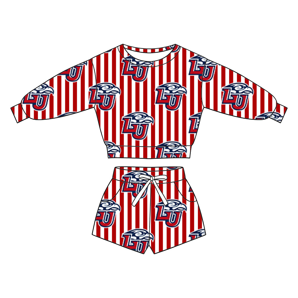 ( Moq 5 ) Baby Girls Kids Long Sleeves Shirt Pockets Shorts Team Set Clothes