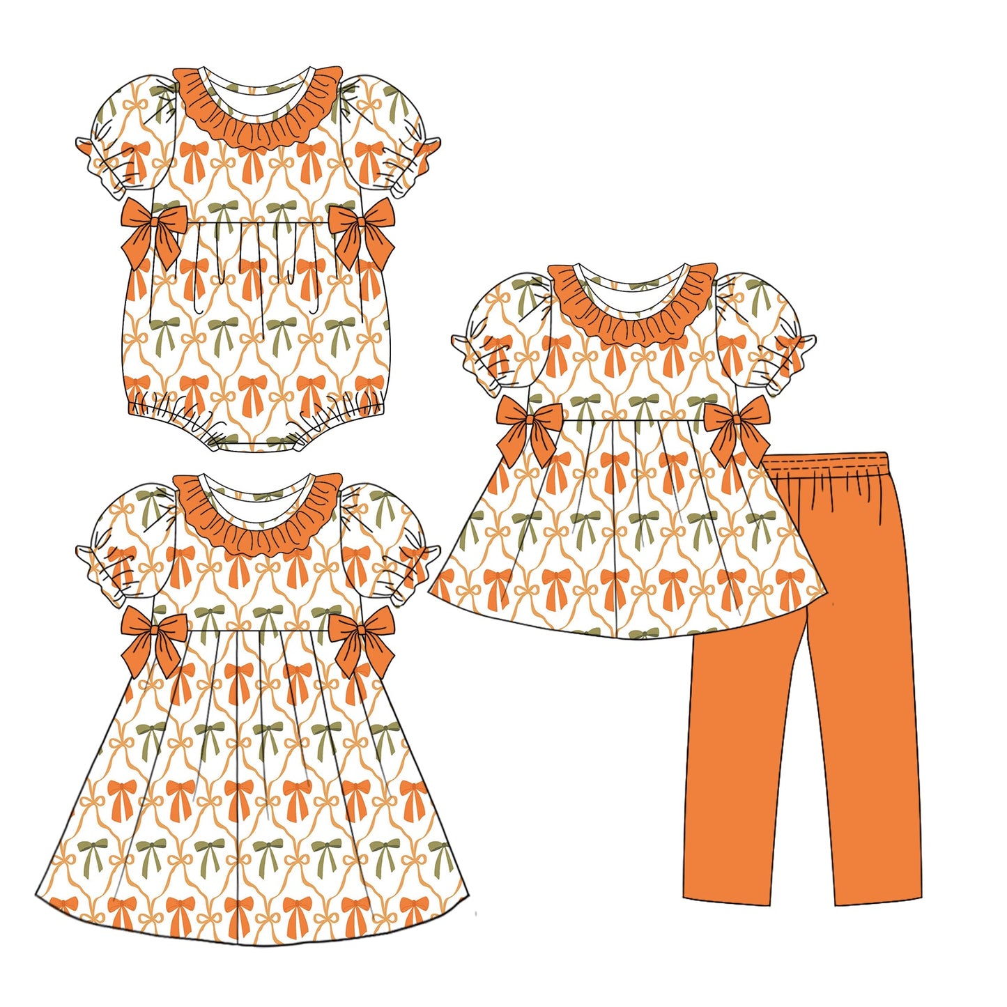 Baby Girl Short Sleeves Bows Sibling Romper Dress Set ( Moq 5 Each Style ) 3.15