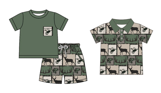 ( Moq 5 Each Style ) Baby Boys Kids Short Sleeves Deer Fish Sibling Summer Romper Set