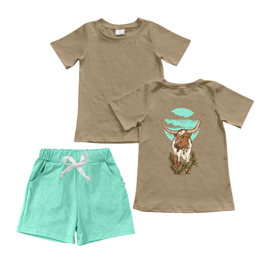 Baby Boy Short Sleeves Cow Shirt Pocket Shorts Summer Set Moq 5