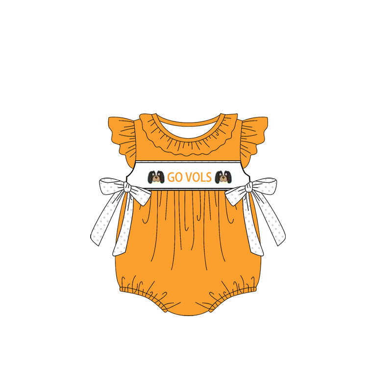 Baby Girl Short Sleeves Dogs Team Bows Yellow Bubble Romper Moq 5