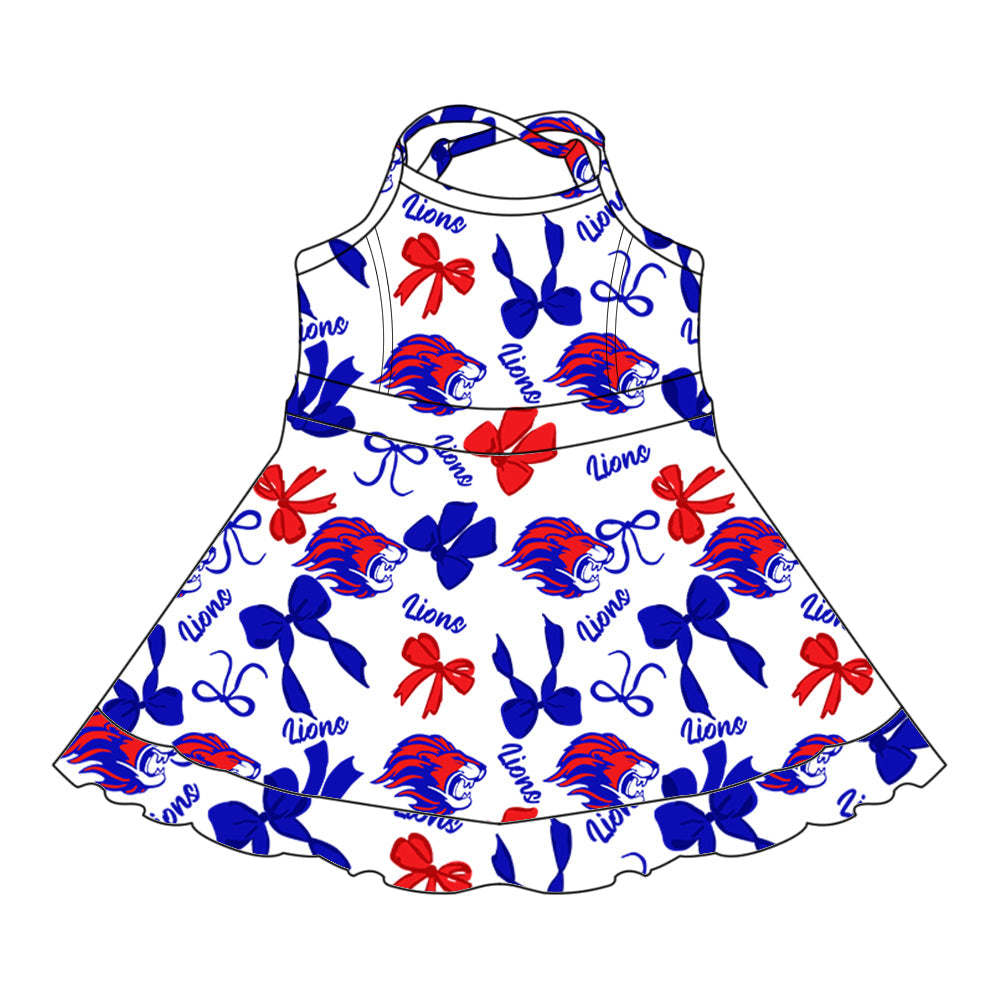 ( Moq 5 each style ) Baby Boy Girl  Team Cheer Sibling Shirt Lions Bows Dress Set 8.4