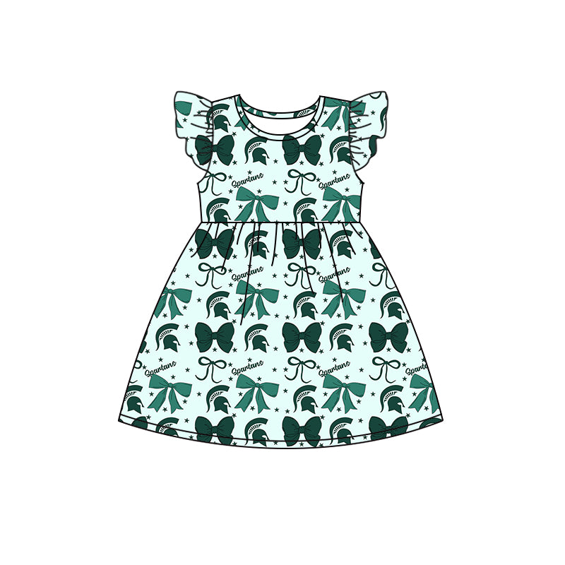 ( Moq 5 each style ) Baby Girl Toddler Team Green Bows Sibling Dress Set