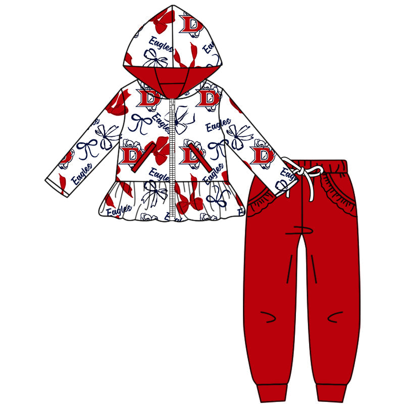 ( Moq 5 each style ) Baby Boy Girl Team Sibling Shirt Red Bows Cheer Dress Set 8.16