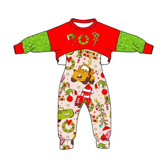 Baby Girl Christmas Red Green Tops Jumpsuit 2pcs Cartoon Set