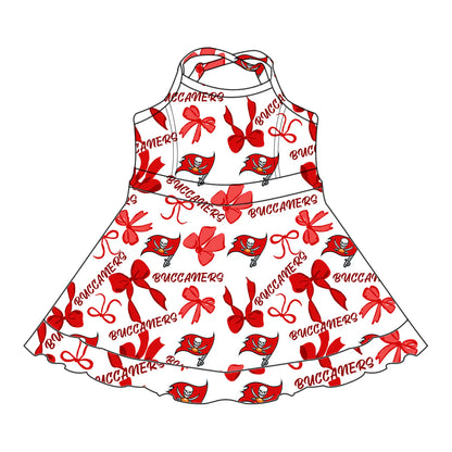 ( Moq 5 each style ) Baby Girl Toddler Team Red Bows Sibling Skort Dress Set 6.6