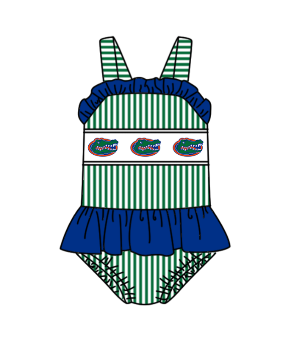 ( Moq 5 Each Style ) Baby Boys Girls Green Stripes Sibling Team Sets Swimsuits Football Clothes