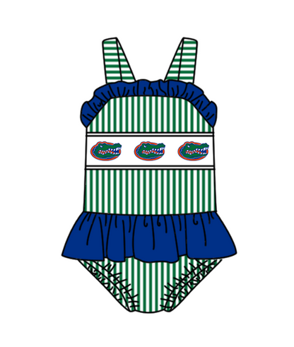 ( Moq 5 Each Style ) Baby Boys Girls Green Stripes Sibling Team Sets Swimsuits Football Clothes